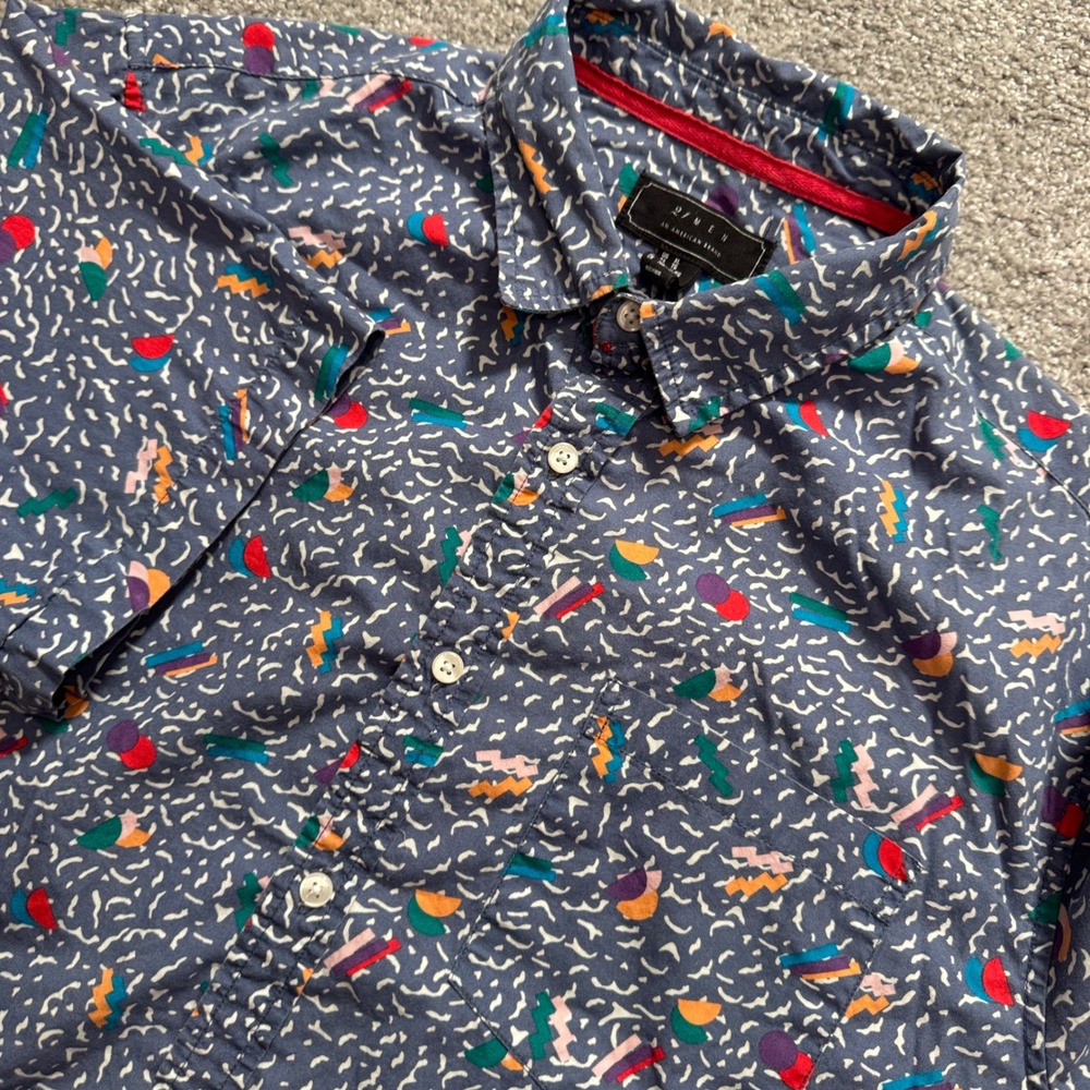 21 Men Shirt Mens XL Blue Geometric 100% Cotton Retro 90s Aesthetic Button Down